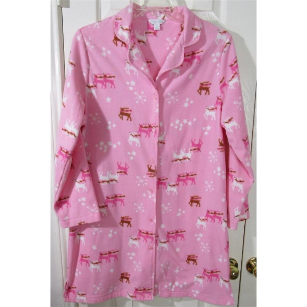 NWOT Charter Club Intimates Pink Fleece Reindeer Bathrobe Robe, XL
